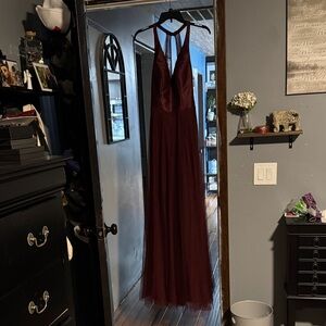 Like new SORELLA VITA Burgundy Halter Tulle Evening Gown